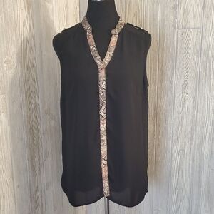 Daytrip Black Blouse with Snake Print Detail